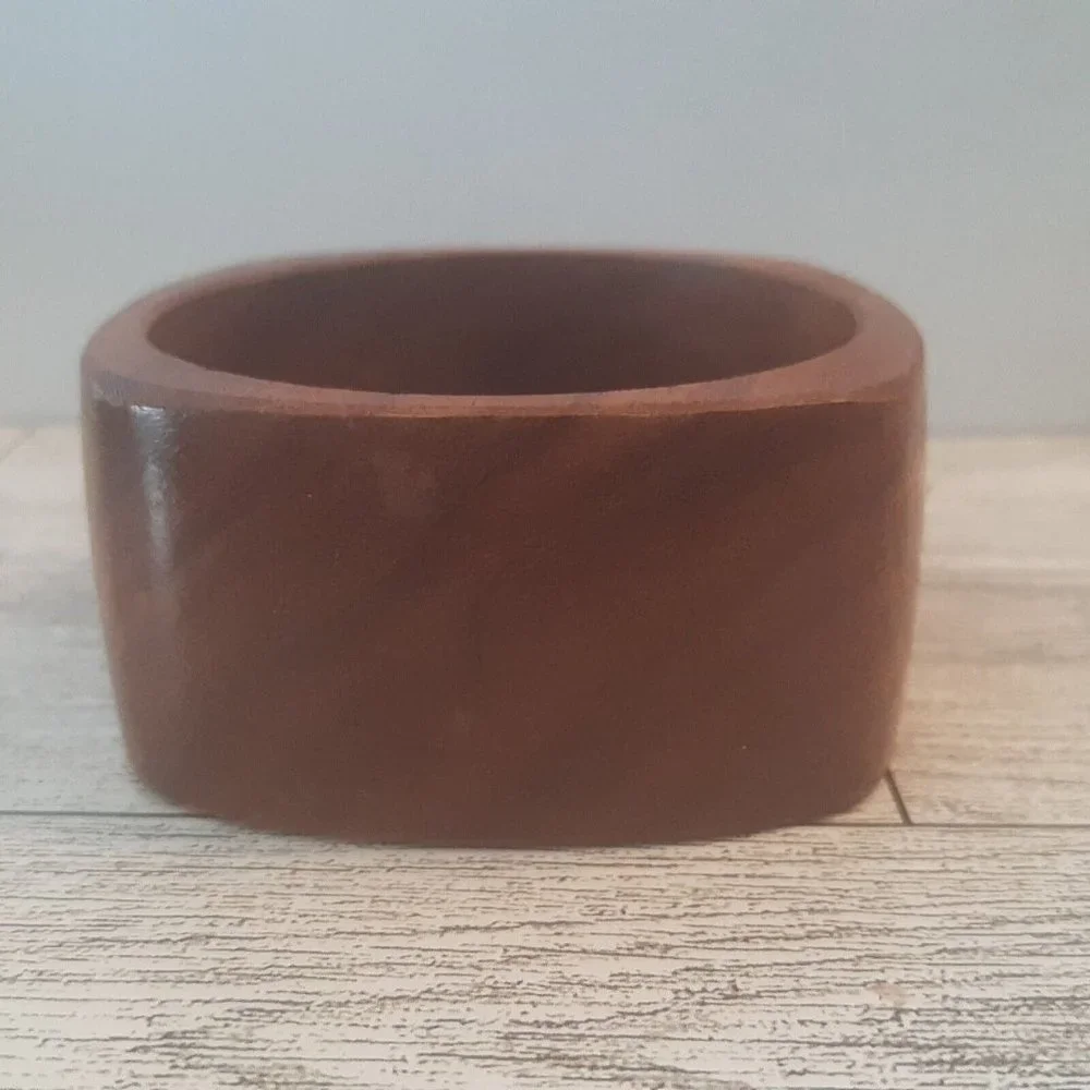 Wide Square Natural Wooden Bangle Bracelet Vintage
